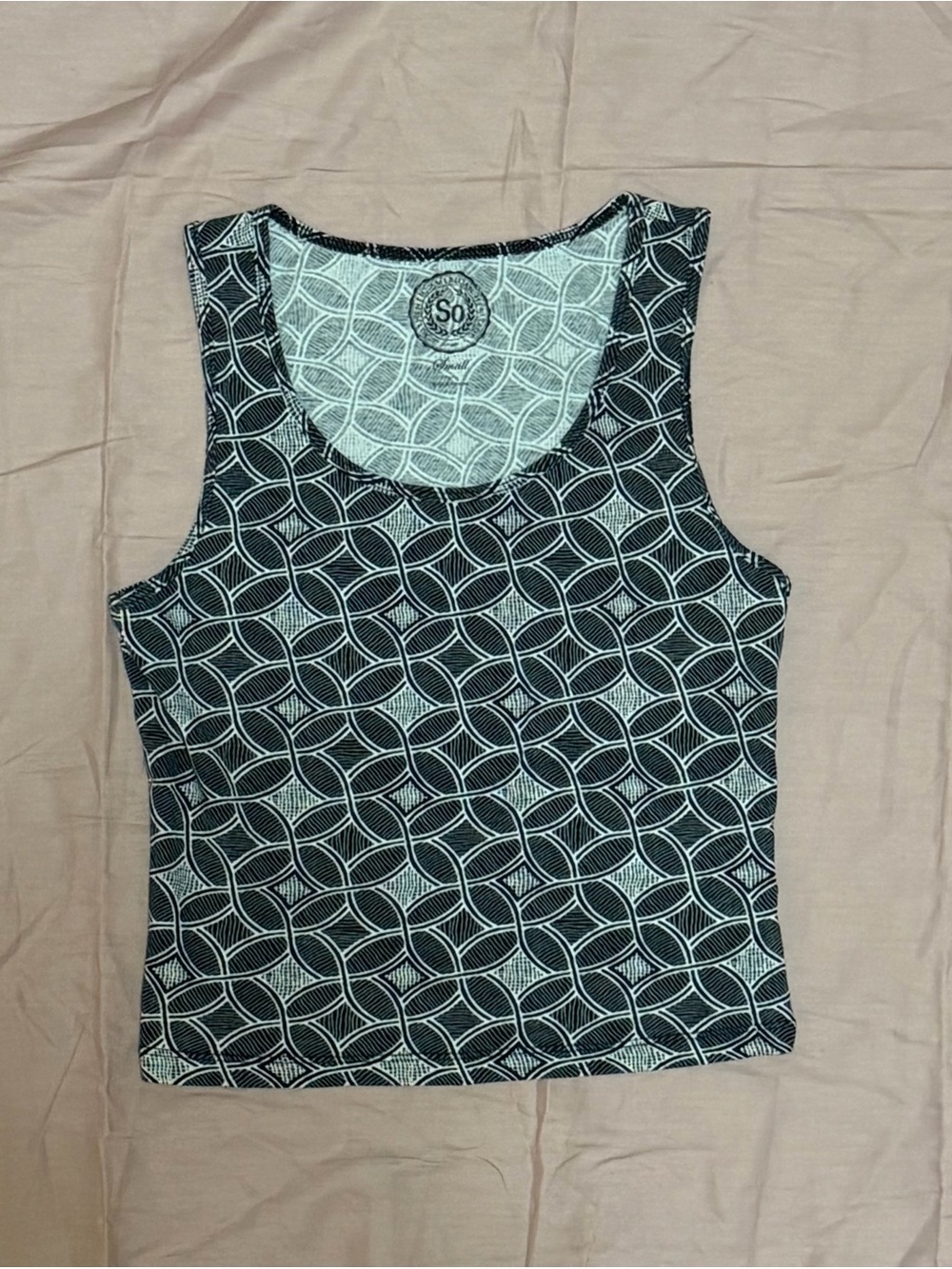 SO Black & White Geometric Scoop Neck Tank